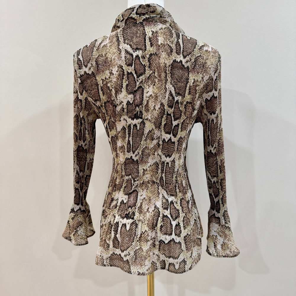 Vintage Python Snake Print Ruffle Blouse Bell Sle… - image 3